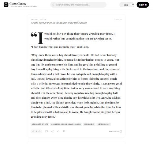 Guten Glance: an excerpt from a classic text, tagged by theme
